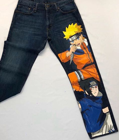 Anime Pants, Sweet Love Images, Meliodas And Elizabeth, Denim Diy Clothes, Diy Pants, Painted Clothes Diy, Fabric Paint Designs, Painted Denim Jacket, Diy Clothes Design