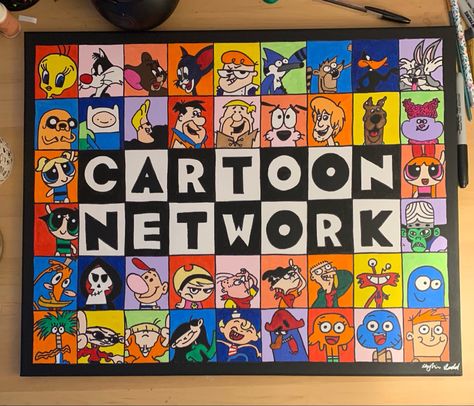 Cartoon Network Cartoons, 16x20 Painting Ideas, Cartoons Canvas Painting, Disney Characters Paintings, Cartoon Collage Painting, Cartoon Collage, Character Canvas Painting Ideas, Cartoon Network Paintings, Cartoon Acrylic Painting