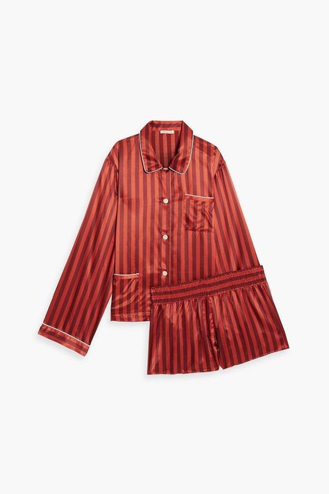 Ruthie Corey striped satin pajama set Morgan Lane Pajamas, Madeline Aesthetic, Pajamas For Christmas, 2024 Wardrobe, Pajamas Aesthetic, Morgan Lane, Rest Well, Luxury Pajamas, Satin Pajama Set