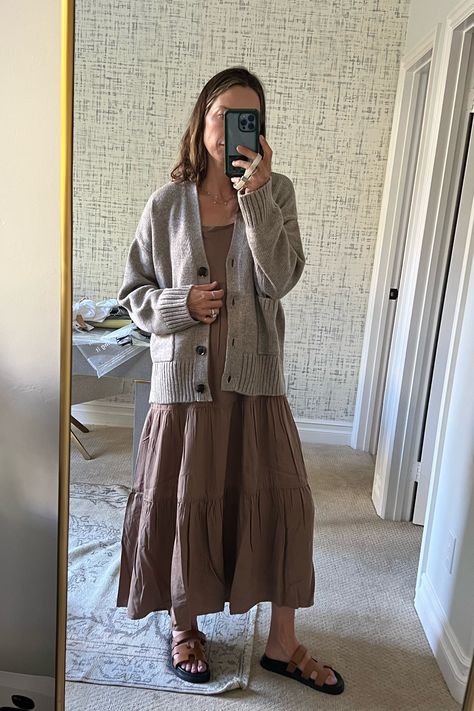 Midi Dress With Cardigan Outfit, Maxi Dress With Cardigan Outfit, Long Dress With Cardigan, Maxi Dress With Cardigan, Dress With Long Cardigan, Anne Aesthetic, Dress With Cardigan Outfit, Dress Cardigan Outfit, Long Cardigan Dress