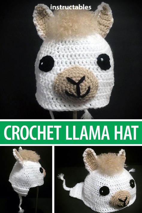 Crochet Flamingo Hat Pattern Free, Animal Hats Crochet, Crochet Ears, Llama Hat, Crochet Llama, Loom Hats, Llamas With Hats, Hat With Ear Flaps, Hat Model