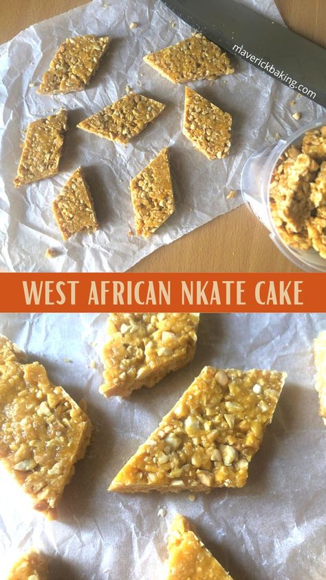 Nkate Cake; a simple, sweet, savoury treat from West Africa offering addictive nutty crunch in every bite. Peanut Bars, Scottish Kitchen, Peanut Bar, African Dessert, Plant Based Desserts, African Flag, Mood Food, Candy Chocolate, Candy Cookies