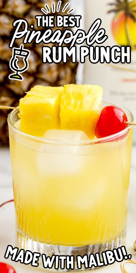 Refreshing and sweet, this pineapple rum punch is a fun and fizzy summer cocktail that will keep you cool when the weather heats up. Pineapple Mixed Drinks Alcohol, Alcohol Drinks By The Gallon, Wine Punch Recipes, Pineapple Rum Punch, Summer Drinks Alcohol, Pineapple Cocktail, Rum Recipes, Pineapple Drinks, Punch Drinks