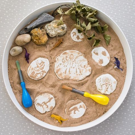 Salt Dough Fossils, Dino Fossils, Dinosaur Small World, Make Salt Dough, Toy Dinosaurs, Toddler Sensory Bins, September Crafts, Dinosaur Dig, Self Raising Flour