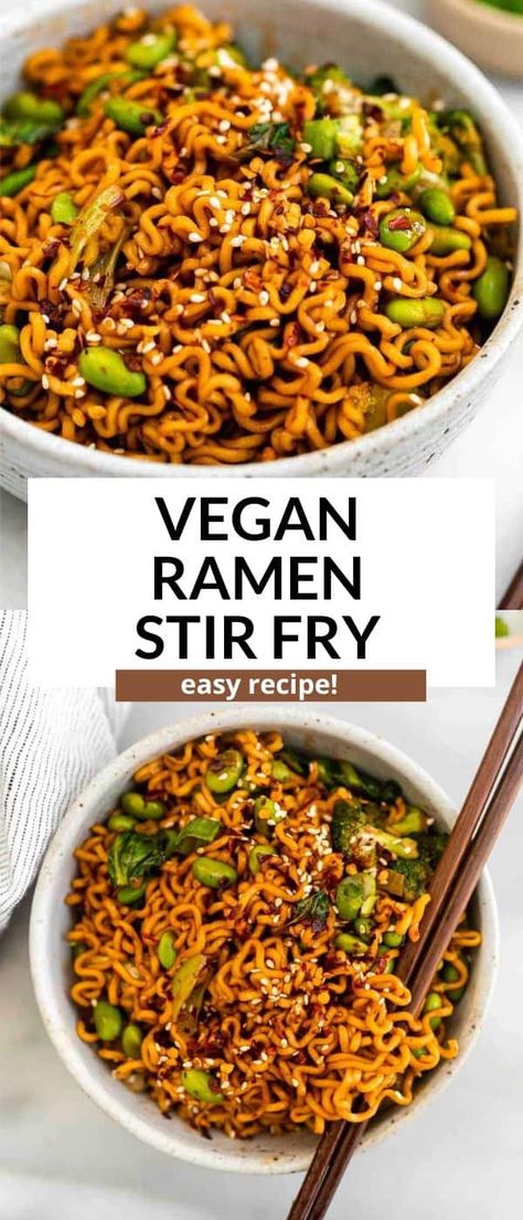 This vegan ramen noodle stir fry is an easy to make gluten free dinner that is full of flavor and packed with veggies. Healthy Ramen Meal Prep, Macro Friendly Ramen Recipes, Macro Friendly Ramen, Easy One Person Dinner, Meatless Pastas, Ramen Noodle Stir Fry, Homemade Stir Fry Sauce, Healthy Ramen, Vegetarian Ramen