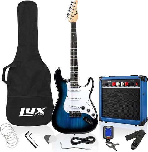 LyxPro 39 inch Electric Guitar Kit Bundle with 20w Amplifier, All Accessories, Digital Clip On Tuner, Six Strings, Two Picks, Tremolo Bar, Shoulder Strap, Case Bag Starter kit Full Size - Blue Guitar Strumming, Electric Guitar Kits, Guitar Kits, Kids Picnic, Sports Toys, Kids Outdoor Furniture, Guitar Pickups, Guitar Shop, Clip On