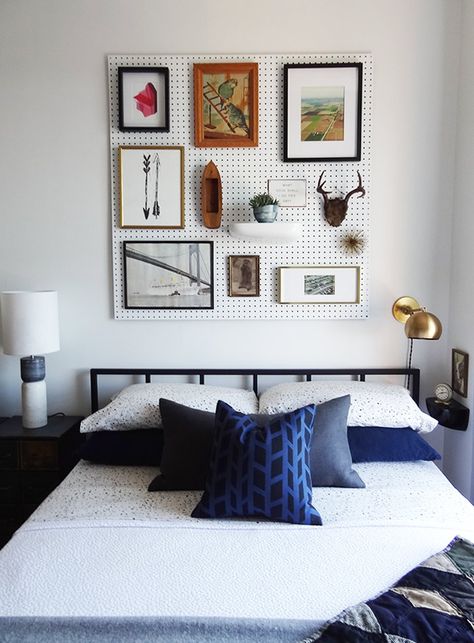 Pegboard Headboard, Headboard Alternative, Minimalist Bedroom Design, Design Sponge, Space Planning, Peg Board, Beautiful Bedrooms, Minimalist Bedroom, Interior Design Studio