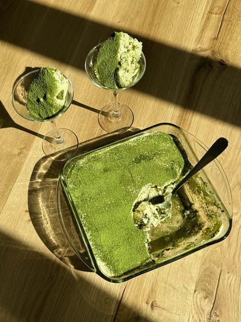 Matcha Tiramisu - Isabelle Heikens Matcha Tiramisu Recipe, Pistachio Tiramisu Recipe, Isabelle Heikens, Hosting Recipes, Matcha Tiramisu, Matcha Dessert, Dinner Party Desserts, Matcha Tea Powder, Falafels