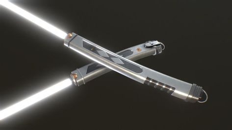 The lightsabers of the adult Ahsoka Tano, featuring her curved hilts and the iconic white blades which she got after purifying the Kyber crystals of a Sith Inquisitor. Ahsoka Lightsaber, White Lightsaber, Ahsoka Rebels, Lightsaber Design, Sabre Laser, Lightsaber Hilt, Star Wars Light, Star Wars Aesthetic, Star Wars Light Saber