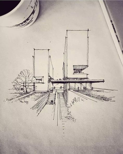 Quick Sketches Architecture, Architect Drawing Sketching, Elevation Material, Architect Sketchbook, Sketching Reference, Architectural Sketching, Architect Sketch, Sketch Architecture, Architecture Sketches