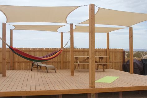 Shade Sail Ideas, Wood Deck Patio, Homestead Cabin, Queen Size Sofa Bed, Sail Shade, Rustic Sideboard, Sail Canopies, Shade Sails, Wood Pergola