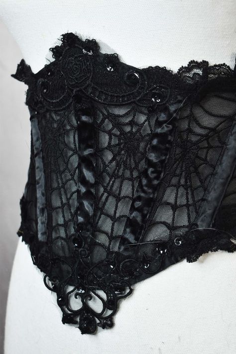 Embroidered Spiderweb Lace Waist Corset Belt | Etsy Goth Assessories, Spiderweb Outfit, Spiderweb Fashion, Spiderweb Embroidery, Shoping Cart, Waist Corset Belt, Spiderweb Lace, Belt Embroidery, Witchy Wardrobe