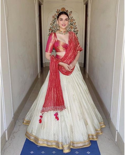 Aditi Rao Hydari, Aditi Rao, Indian Outfits Lehenga, Wedding Lehenga Designs, Traditional Indian Dress, Half Saree Designs, Indian Fashion Saree, Indian Dresses Traditional, Red Lehenga