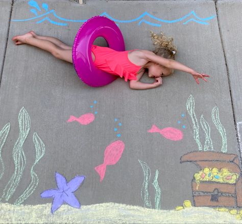 Under water, sea chalk art. Swum to Treasure chest Under The Sea Chalk Art, Sidewalk Chalk Art, Water Sea, Chalk Drawings, Sidewalk Chalk, Under Water, Chalk Art, Sea Fish, Mermaid Birthday