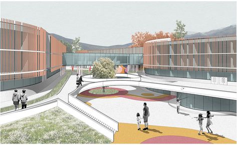 Children's Rehabilitation Center on Behance Rehabilitation Center Architecture, Campus Design, Revit Architecture, Architecture Concept Diagram, Rehabilitation Center, Autodesk Revit, Architecture Landscape, Architecture Concept Drawings, Landscape Architecture Design