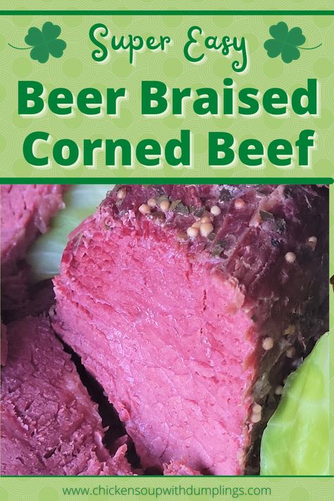 Celebrate St. Patrick’s Day with a corned beef dinner that will be the envy of every leprechaun in Ireland! Juicy corned beef is braised “low and slow” over five hours in a bath of beer and Irish whiskey. This mouthwatering adaptation of classic corned beef and cabbage will have you longing for St. Patrick’s Day all year ’round! Braised Corned Beef, Corned Beef Dinner, Chicken Soup With Dumplings, What Is Corned Beef, Baked Corned Beef, Soup With Dumplings, Crock Pot Corned Beef, Chicken Dumpling Soup, Steamed Cabbage