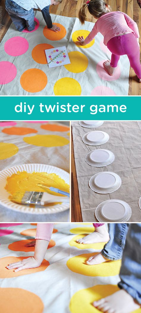 Using non-toxic paint and a canvas drop-cloth, you can create the setting for a fun, family game night. Perfect for a rainy day spent inside, this DIY twister game can engage all your kids with different shapes, colors and textures! Diy Twister Game, Twister Mat, Craft Activities For Toddlers, Twister Game, Game Night Gift, Canvas Drop Cloths, Birthday Party Games For Kids, Raffle Baskets, Kid Friendly Crafts