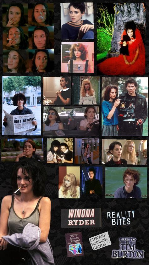 winona ryder movies are the best #winonaryder #beetlejuice #lydiadeetz #heathers #girlinterrupted #roxycarmichael #edwardscissorhands #90s #realitybites #icon Winona Ryder Characters, Winona Ryder Movies, September Moodboard, Winona Ryder 90s, Johnny Depp And Winona, Winona Forever, Reality Bites, Lydia Deetz, Girl Interrupted