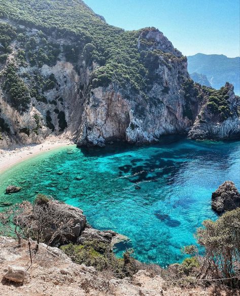 Corfu Beaches, Thailand Aesthetic, Greek Beaches, Corfu Island, Greece Beach, Corfu Greece, Secret Beach, Crete Greece, Greek Art