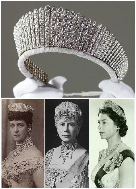 Queen Mary Fringe Tiara, Queen Alexandra's Kokoshnik Tiara, Queen Alexandra Kokoshnik Tiara, Queen Elizabeth Wedding Tiara, Kokoshnik Wedding, British Tiaras, Platinum Bars, Queen Elizabeth Tiaras, Queen Mary Of England