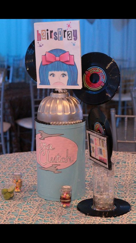 #hairspray #ultraclutch #cornycollinsshow #centerpiece #theatre Hairspray Themed Birthday Party, Hairspray Themed Party, Theater Centerpieces, Hairspray Party, Musical Birthday Party, Theatre Camp, Hairspray Movie, Broadway Wedding, Hairspray Musical