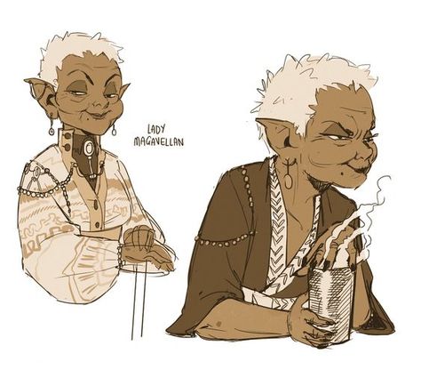 Female Feyling Ashtikar Matriarch Dnd Halfling Character Art, Eberron Character Art, Gnome Reference, Dragon People Character Design, Dnd Gnome Character Design, Old Halfling, Gnome Dnd Character Design, Halfling Woman, Old Lady Character Design