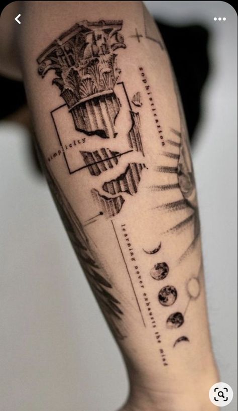 Greek God Tattoos, Small Greek Tattoos, Greek Style Tattoos, Greek Gods Tattoo, Greek Art Tattoo, Greek Inspired Tattoos, Greek Tattoo Design, Geometric Tattoo Leg, Microrealism Tattoo