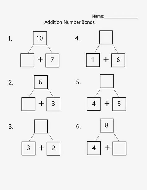 Number Bonds To 10 Worksheet Spring Math And Literacy Number Bonds Worksheets, Math First Grade, Number Worksheets Kindergarten, Part Part Whole, Decomposing Numbers, Math Practice Worksheets, Grade 1 Math, Number Bond, Spring Math