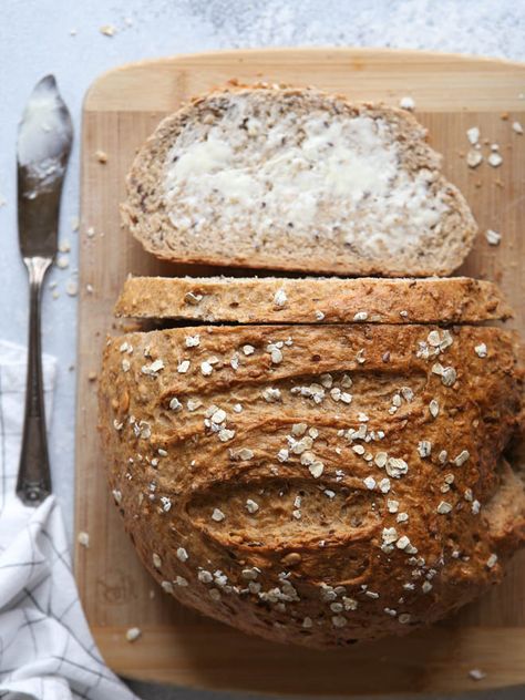 This rustic multigrain bread filled with good stuff like whole wheat and rye flours, flax seeds, oats, and bulgur wheat is both hearty and delicious! Multigrain Bread Recipe, Multigrain Bread, A Loaf Of Bread, Artisan Bread Recipes, Seed Bread, Rustic Bread, Loaf Of Bread, Bread Loaf, Bread Machine Recipes