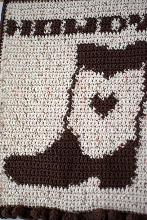 Cowboy Boot Crochet Tapestry, Crochet Grid, Cowgirl Boot, Tapestry Crochet Patterns, Crochet Fall, Fall Projects, Crochet Tapestry, Tapestry Crochet, Crochet Hat Pattern