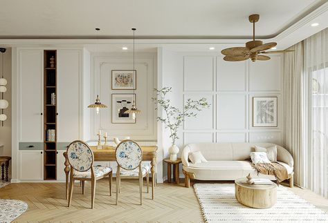 An air of modern elegance exudes from this pair of fresh contemporary home interiors, visualised by Elemental Design. Neutral in palette, both interior designs present a calming and restful aesthetic. However, crisp lines and interesting silhouettes add style and a unique essence to each. The first home design is a chic abode with a curved […] Parisian Contemporary Interiors, Parisian Chic Home Decor, Parisian Chic Interior Design, European Style Interior Design, Residence Concept, Parisian Chic Bedroom, Parisian Chic Interior, European Style Interior, Back Panel Design