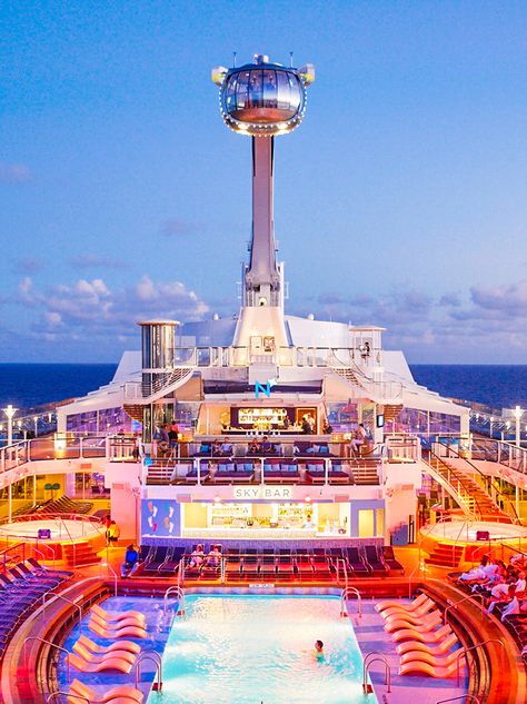 Take a ride on the North Star at sunset for incredible views of not only the ocean but the pool deck of Anthem of the Seas illuminated at night. Modern Yacht, Quantum Of The Seas, Royal Caribbean Cruise Lines, Carribean Cruise, Anthem Of The Seas, Best Cruise Ships, Royal Caribbean Cruises, Royal Caribbean International, The North Star