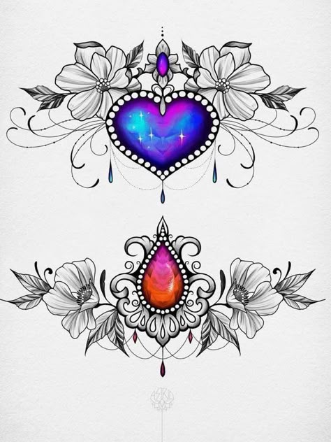 Jewel Mandala Tattoo, Jewel Tattoo Design, Gemstone Tattoo, Jewelry Tattoo Designs, Gem Tattoo, Jewel Tattoo, Throat Tattoo, Wroclaw Poland, Chest Tattoos For Women