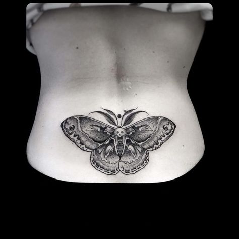 lower back tattoo moth Back Tattoos For Women, Back Tattoo Women Spine, Back Tattoos Spine, Tattoos Infinity, Girl Back Tattoos, Spine Tattoos For Women, Moth Tattoo, Tattoos Skull, Back Tattoo Women