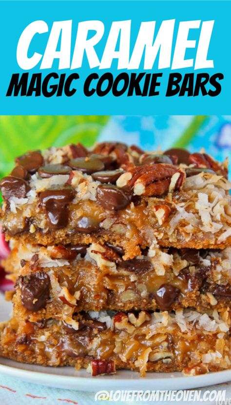 Magic Cookie Bar, Desserts Caramel, Easy Bars, Magic Cookies, Magic Cookie Bar Recipe, Favorite Christmas Desserts, Caramel Cookies Bars, Love From The Oven, Easy Bar