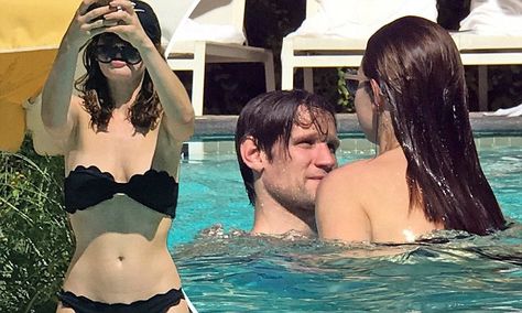 Smitten Lily James and Matt Smith frolcik in swimming pool Matt Smith Lily James, Daisy Lowe, Paparazzi Photos, Palm Springs California, Lily James, Matt Smith, House Of Dragons, Photography Poses Women, British Actresses