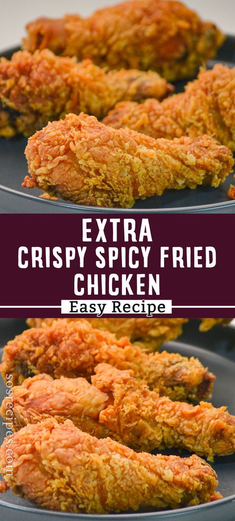 I guarantee this Extra Crispy Spicy Fried Chicken recipe is gonna be a hit in your home. Who doesn’t love a chicken dish for a work night or a friend’s potluck? This recipe is going to become your go-to. Best Spicy Fried Chicken Recipe, Crispiest Fried Chicken, Spicy Chicken Recipes Fried, Deep Fried Wings Recipe, Fried Food Ideas, Shrimp Boil Recipes, Fry Chicken Recipes, Extra Crispy Fried Chicken, Cajun Fried Chicken