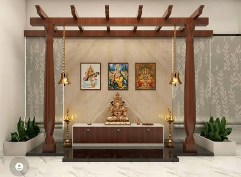 Open Puja Room Design, Antique Pooja Room, Big Pooja Room Ideas Indian, Open Pooja Room Ideas Indian, Kitchen Open Window, Buddha Wall Decor, House Front Door Design, Indian Bedroom Decor, Indian Room Decor