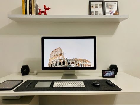 Work from home setup. I use an Apple Thunderbolt Display 27” for both mac and windows. Edifier G2000 speakers, magic keyboard, magic trackpad, Logitech Mx Anywhere 2S, echo show, iPad 8th for anotations with paperlike screen protector and Baseus pencil for ipad. Apple Thunderbolt Display, Ipad Desk, Work From Home Setup, Magic Trackpad, Thunderbolt Display, Pencil For Ipad, Home Setup, Echo Show, Magic Keyboard