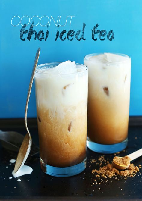 AMAZING, easy Vegan Thai Iced Tea made with black tea, vanilla, natural sweeteners, and creamy coconut milk! #vegan #glutenfree #thai #thaitea #beverage #recipe #healthy #coconut Recipe Coconut Milk, Thai Tea Recipes, Thai Coffee, Thai Iced Tea, Creamy Cocktails, Iced Tea Recipes, Vegan Drinks, Thai Tea, Coffee Recipe