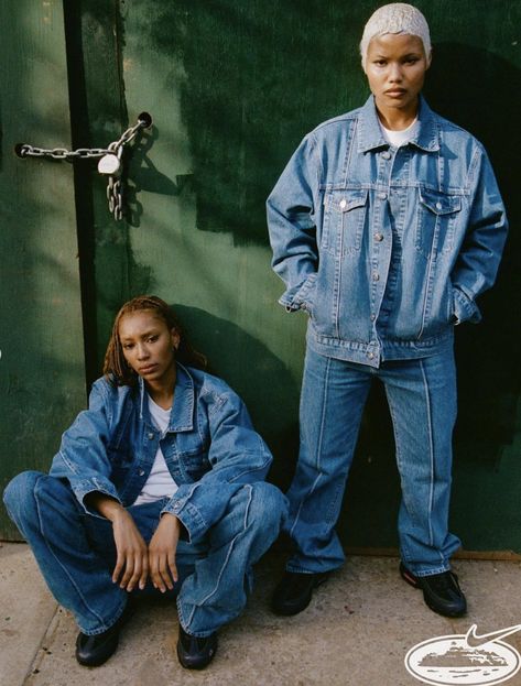 Two People Fashion Poses, Curb Photoshoot, Group Fashion Shoot, Double Denim Photoshoot, Urban Fashion Shoot, Streetwear Couples Photoshoot, Hip Hop Duo Poses, Two Models Photoshoot, 2 Person Photoshoot