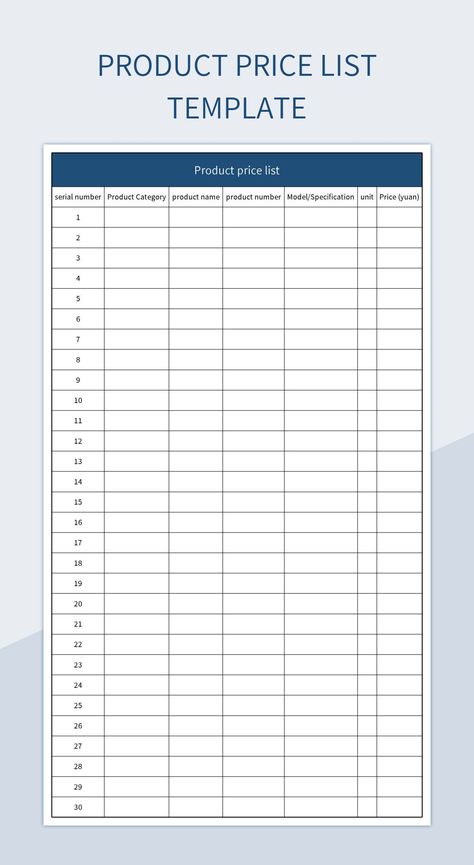 Price Table, Excel Sheet, Price List Template, Business Products, Excel Templates, Template Google, List Template, Google Sheets, Microsoft Excel