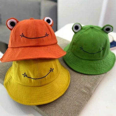 Frog Bucket Hat, Cute Bucket Hats, Frog Eyes, Pola Topi, Pink Watermelon, Mens Bucket Hats, Watermelon Red, Women's Headwear, Cute Frogs