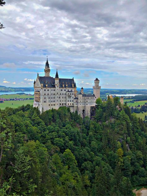 Castle on a mountain Germany Neuschwanstein Castle, Neuschwanstein Aesthetic, Neuwachstein Castle, Germany Castles Neuschwanstein, Travel Aestethic, Switzerland Castle, Castle Neuschwanstein, Castle In Germany, The Land Of Stories