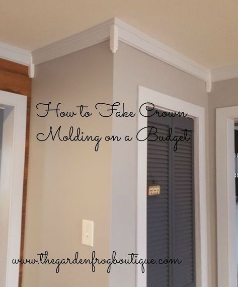 How to Fake Crown Molding on a Budget | Hometalk Cheap Crown Molding, Faux Crown Moldings, Kitchen Cabinet Crown Molding, Diy Crown Molding, Ikea Craft Room, Budget Remodel, Crown Moldings, Budget Bathroom Remodel, Diy Crown