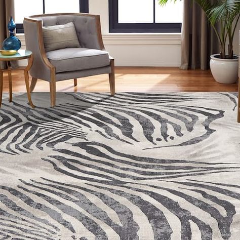 Zebra Area Rug, Zebra Print Rug, Zebra Rug, Asian Aesthetic, Josie Natori, Rug Grey, Eclectic Rugs, Ivory Area Rug, Glamorous Style