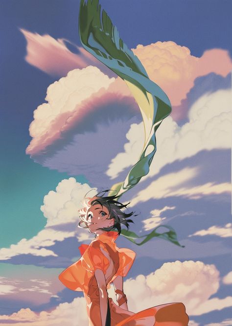 Yoneyama Mai Art, Mai Yoneyama, Yoneyama Mai, Inspo Sketch, Artist Study, Draw Ideas, Illustration Ideas, Chromatic Aberration, Sky Clouds