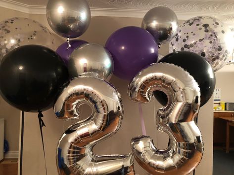 Black Silver And Purple Party, Purple And Black Birthday Decorations, Black And Purple Birthday Decor, Purple Birthday Party Decorations, 23rd Birthday Decorations, Purple Party Decorations, Purple Birthday Party, Confetti Birthday Party, Simple Cards Handmade