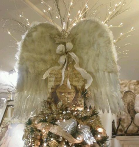 angel wings theme christmas tree | Angel wing tree topper | Christmas Christmas Tree Toppers Unique, Angel Christmas Tree, Angels Wings, Christmas Topper, Festival Of Trees, Dreaming Of A White Christmas, Unique Christmas Trees, Angel Tree, White Christmas Decor