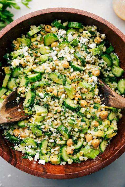 Cucumber Feta Salad - Chelsea's Messy Apron Crunchy Green Salad, Couscous Cucumber Salad, Cucumber Feta Salad Recipes, Feta Kale Salad, Make Ahead Summer Salads, Heavy Veggie Meals, Whipped Feta Salad, Wet Salad Recipes, Healthy Picnic Sides